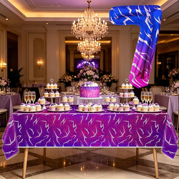 2pcs Purple Demon 54''x108'' Birthday Tablecloth and 40 Inches Number 7 Hunters - Image 5