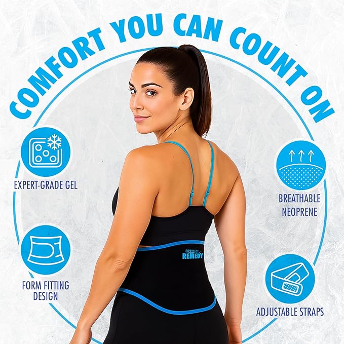 Perfect Remedy Back Ice Pack Wrap for Pain Relief, Ice Packs for Injuries Reusable with 2 Gel Inserts for Lumbar Pain, Sciatica, Coccyx, Surgery Recovery, Herniated Disc Relief, Hot & Cold Therapy