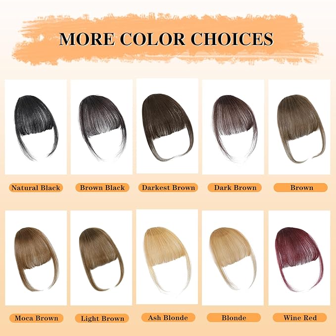 NAYOO Bangs Hair Clip - Moca Brown Fake Bangs 100% Real Human Hair Extensions Wispy Bangs for Women Fringe with Temples Hairpieces Curved Bangs for Daily Wear