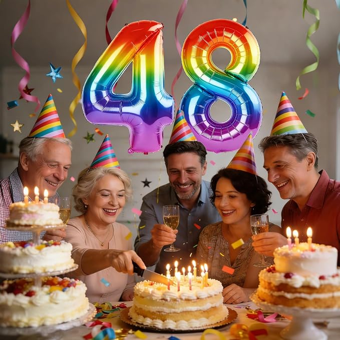 40 Inch Number 48 Balloons for 48th Birthday Party Decorations, 0-100 Rainbow - Image 2