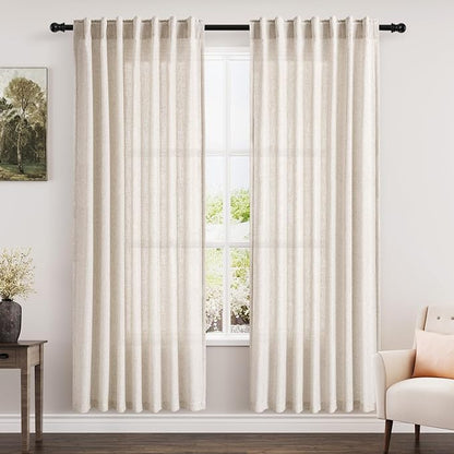 Beige Semi Sheer Linen Curtains 78 inch Length by Nanspring