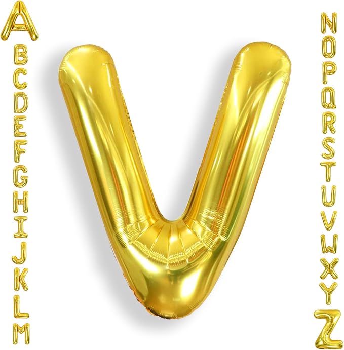 AULE 40 Inch Gold V Balloon Letter Foil A-Z Birthday Big Alphabet | Birthday by AULE