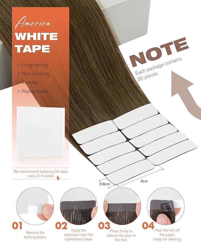 Sunny Hair Human Hair Tape in Extensions, Cool Brown Tape in Hair Extensions Human Hair 20 inch Straight Remy Tape in Human Hair Extensions 20Pcs 50g
