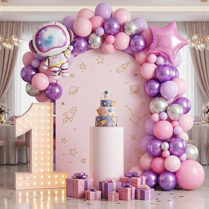 Pink Space Balloons, Astronaut Star Foil Balloons, 12 Inch Metallic Purple - Image 4