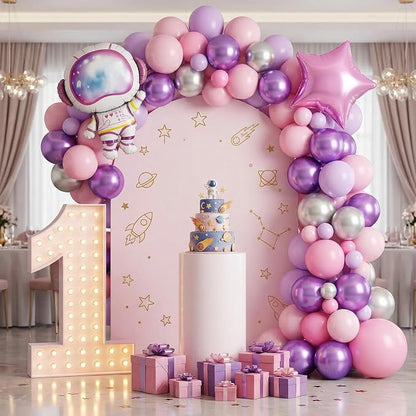 Pink Space Balloons, Astronaut Star Foil Balloons, 12 Inch Metallic Purple - Image 4