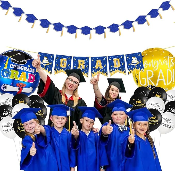 2026 Blue Glitter Graduation Decoration Hats Banners Garlands - Image 6