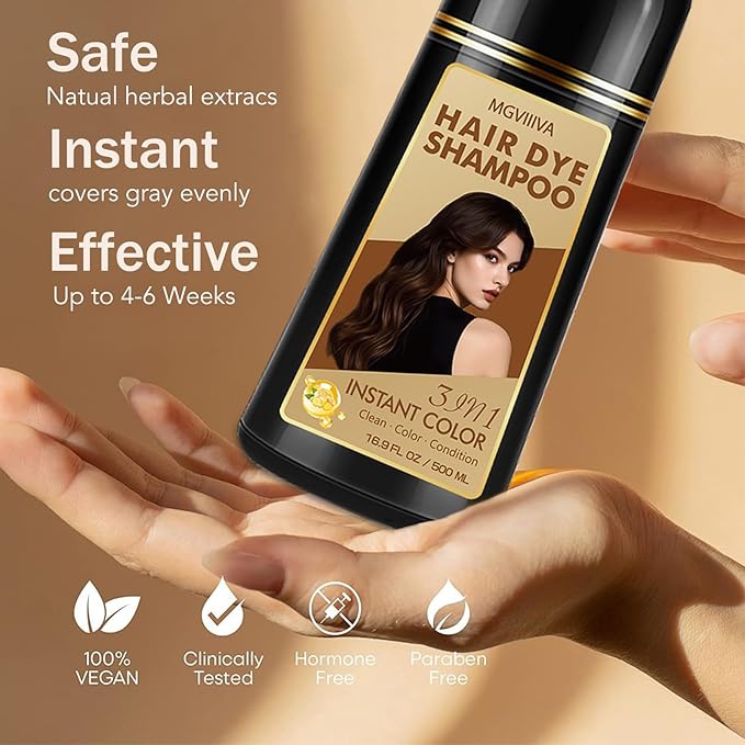 Hair Dye Shampoo 3 in 1, Black Hair Dye for Men & Women, Long Lasting Hair Color for 100% Gray Hair Coverage, Easy to Use, Shampoo for Color Treated Hair Dye 16.9 Fl Oz (Black)