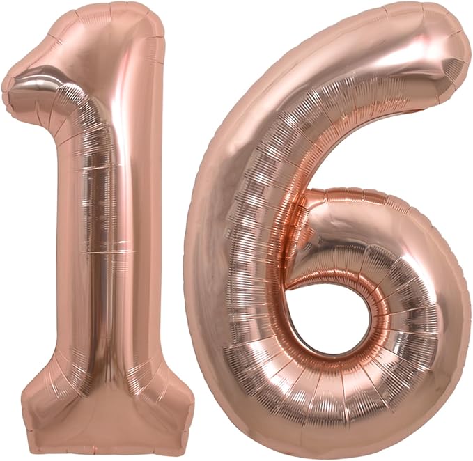 TONIFUL 40 Inch Large Rose Gold Number 16 Balloons Giant Digital 16 or 61 by TONIFUL
