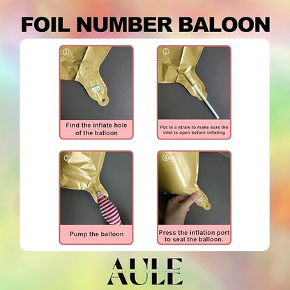 AULE 40 Inch Light Gold 26 Balloon Number Foil 0-9 Birthday Big Numbers | - Image 6