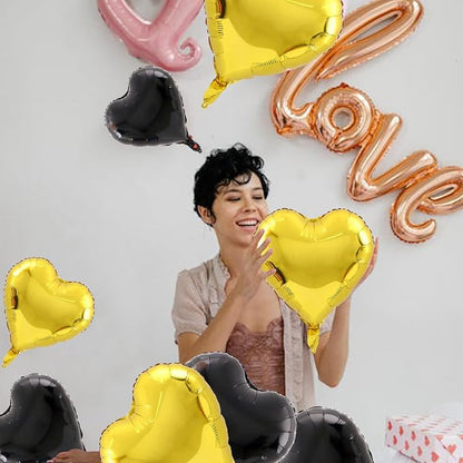 Gold Heart Balloons, 18inch Bright Gold Heart Shaped Foil Balloons 12Pcs Helium - Image 2