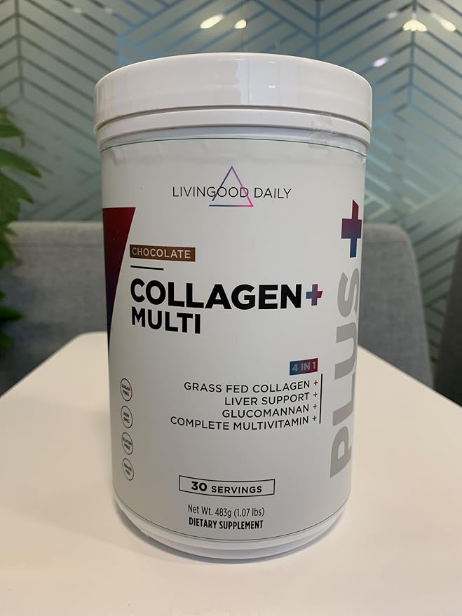 Livingood Daily Collagen Powder for Women & Men, Grass Fed Hydrolyzed Collagen Peptides, Protein & Multivitamins for Healthy Hair, Skin & Nails, Keto & Paleo, Gluten Free, Chocolate, 30 Servings