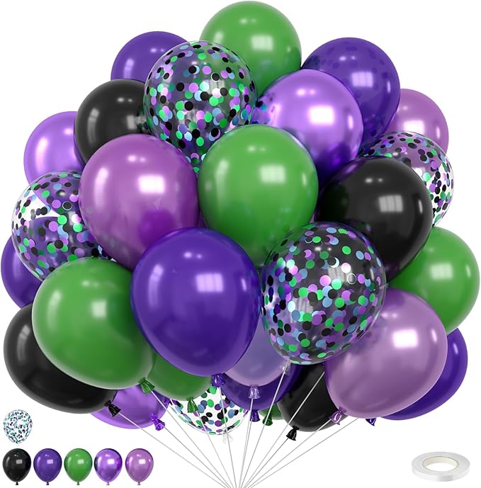 Green Purple Black Balloons, 12 Inch Truck Metallic Purple Pearl Purple Dark by FEYG