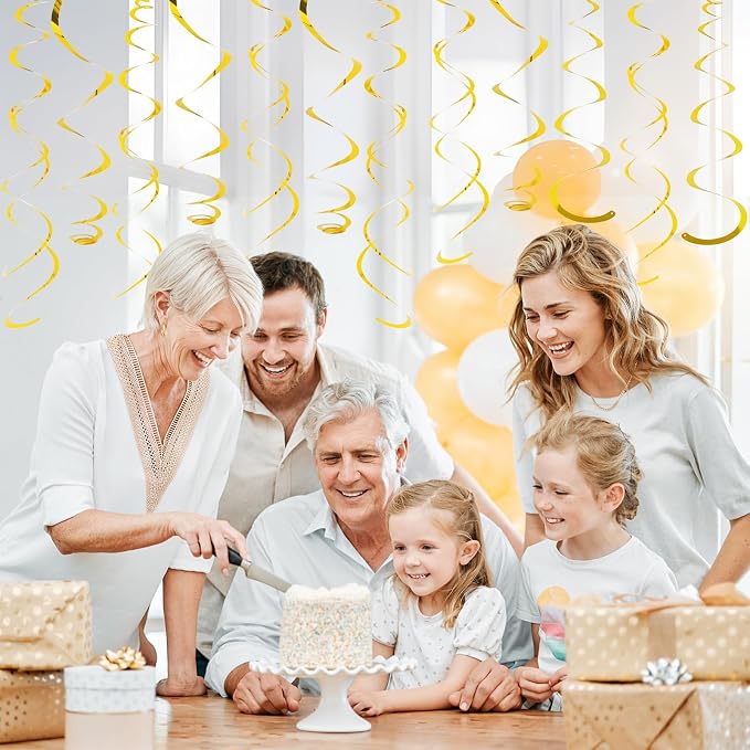 24 PCS Gold Foil Hanging Swirl, Sparkle Ceiling Hanging Decorations, Plastic - Image 5