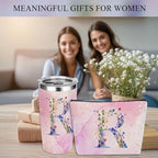 Personalized Gifts Monogrammed Birthday Gifts for Women, New Mom, Grandma Thank You Christmas, Initial 20 oz Tumbler, Makeup Cosmetic Bag Cup Pens Journal Notebook 6 Set, (Aesthetic Pink Flower R)