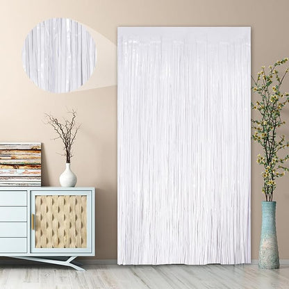 UWPVOWSR White Fringe Curtain Party Streamers 2Pack 3.3 x 8.3 Ft Foil Fringe - Image 7