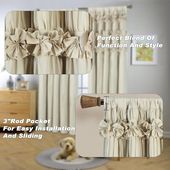 Camel Blackout Curtains with Handmade Ruffles | Thermal Insulated Room - Image 4
