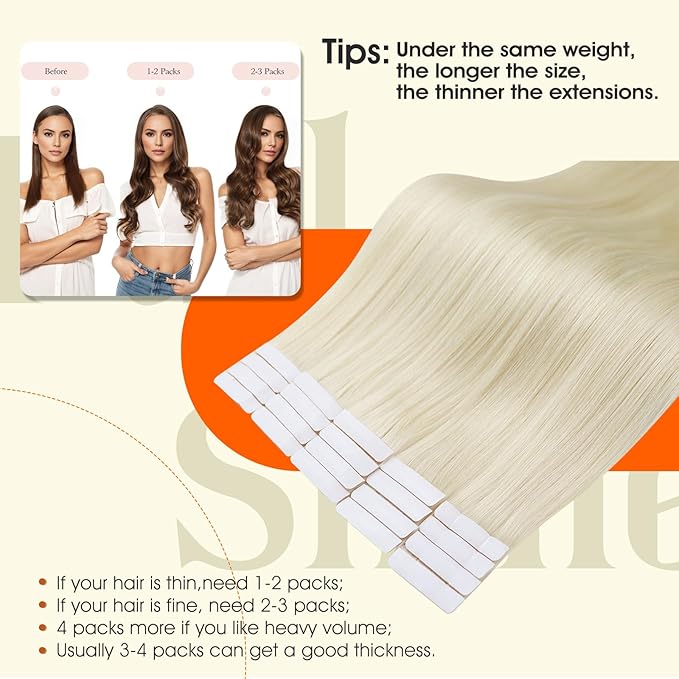 Full Shine Injection Tape in Hair Extensions Human Hair Color 60 Blonde Machine Remy Tape in Extensions Intact Seamless Skin Weft Invisible for Women Add Volume Natural 14Inch 40Gram