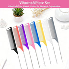 8 Pack Rat Tail Combs Set Stainless Steel Pintail Comb, Professional Rat Tail Combs for Styling, Sectioning & Hair Coloring for Salon & Home Use