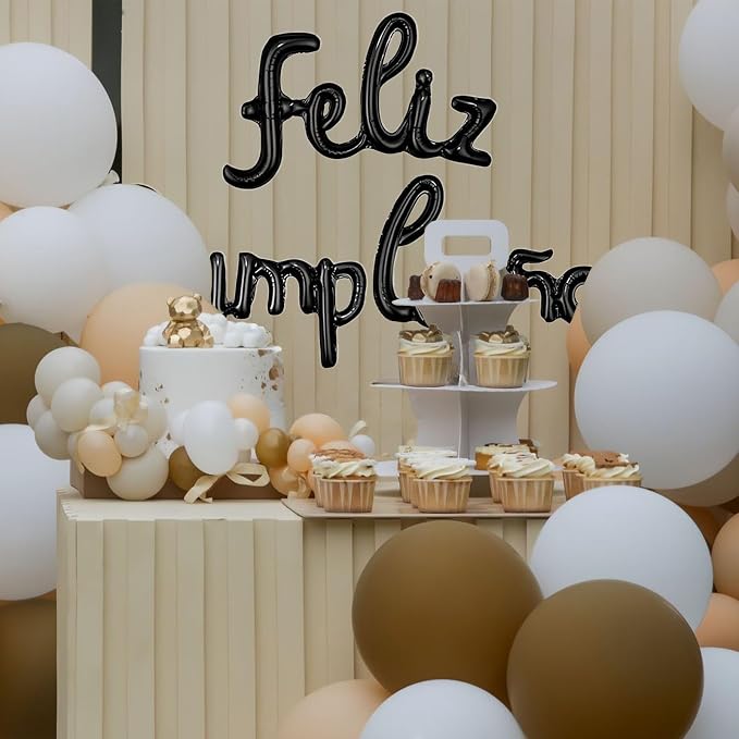 ZHENGYE Black Feliz Cumpleanos Small Letters Conjoined Balloons Banner Happy - Image 3