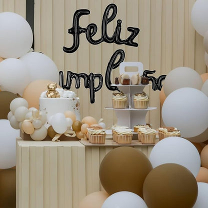 ZHENGYE Black Feliz Cumpleanos Small Letters Conjoined Balloons Banner Happy - Image 3