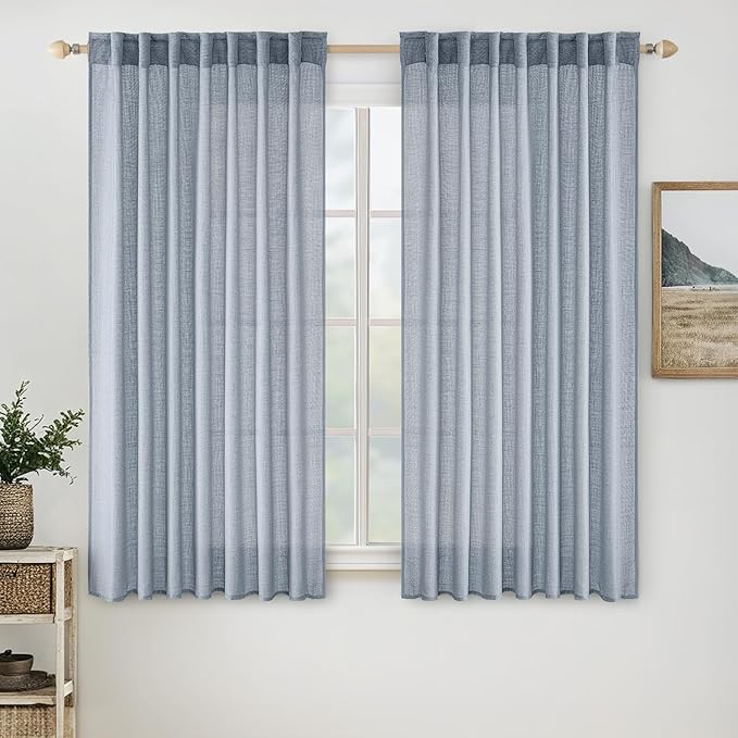 MIULEE Chambray Blue Linen Curtains 52x54 Inch Long by MIULEE