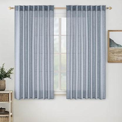 MIULEE Chambray Blue Linen Curtains 52x54 Inch Long by MIULEE