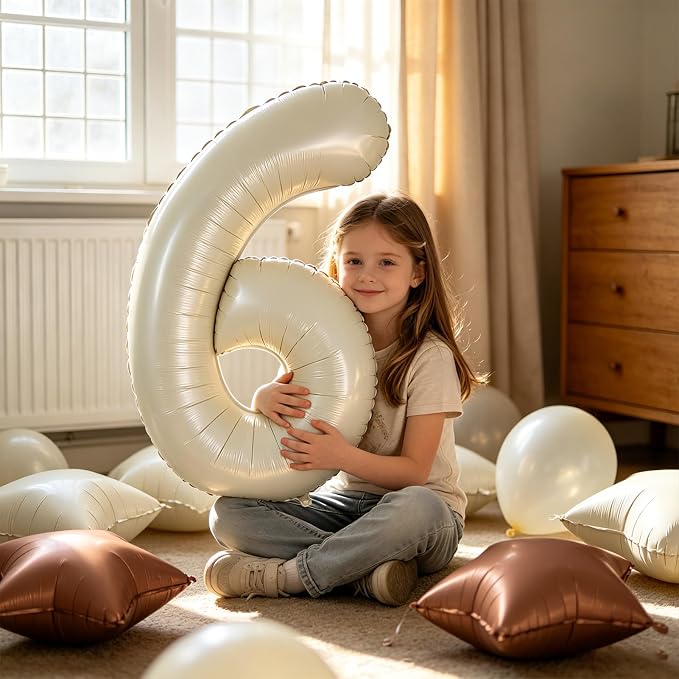 TONIFUL 6th Birthday Balloons 40 Inch Cream white Large Number 6 Foil Balloon - Image 5