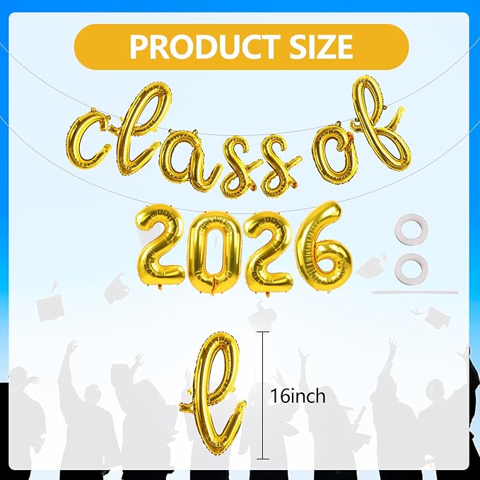 TONIFUL Gold Cursive Class of 2026 Graduation Balloon Banners 2026 commencement - Image 2