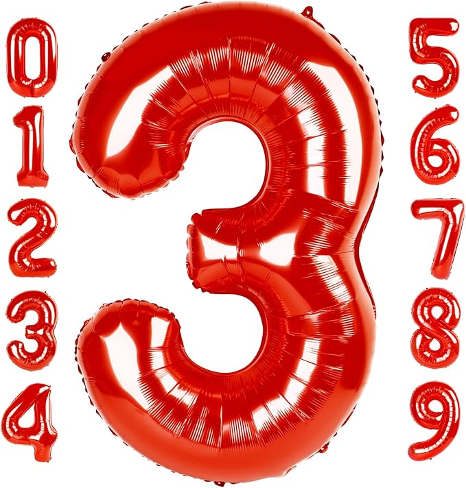 Number 3 Balloons 40 Inch Red Balloon by Mluchee