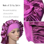 VEYRNEIC Hair Satin Bonnet for Sleeping Shower Caps Silk Chemo Caps with Wide Elastic Band Night Sleep Cap Bonnets for Black Women Braids (Dark Purple)