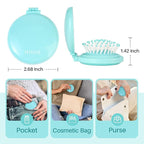 RHOS Folding Brush with Mirror for Women, Men & Kids - Compact, Portable, and Foldable for Travel, Purse or Pocket (Blue)