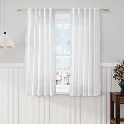 White Cafe Curtains 54 Inch Length Set 2 Panel Kitchen Back Tab Pocket Drapes by Nanspring