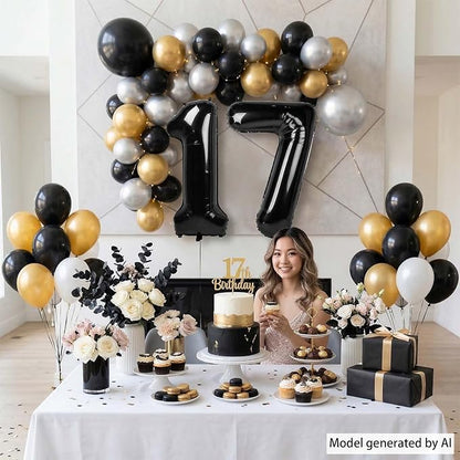 Black Number 17 Balloon 40 Inch, Foil Numeral - Image 7