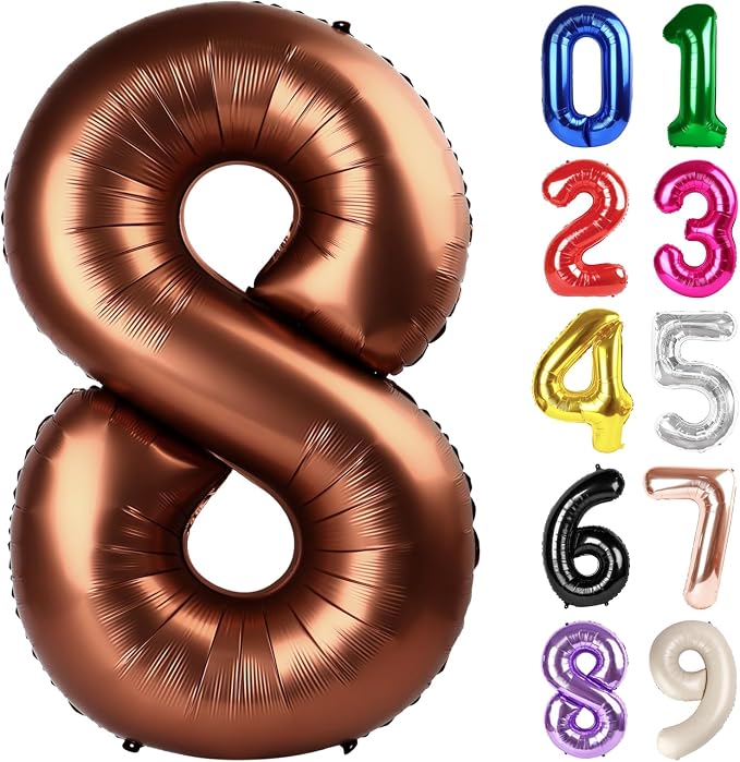 8 Balloon - Brown Birthday Number Balloons, 40 Inch Decorations Men Women | by ALPHADELTAPI