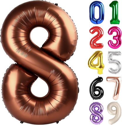 8 Balloon - Brown Birthday Number Balloons, 40 Inch Decorations Men Women | by ALPHADELTAPI