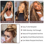 AMIRTY 250 Density 360 Lace Front Wigs Human Hair Pre Plucked Honey Blonde Body Wave Lace Front Wig with BabyHair Full 360 Glueless HD Transparent Lace Front Human Hair Wigs for women 28 Inch