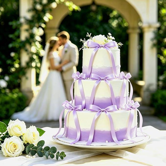 NEBURORA 50 Pcs Purple Bows for Cake Decoration Party Ribbon Bowknots | Pastel - Image 7