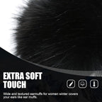 Faux Fur Headband for Women Elastic Fuzzy Thick Earmuffs Winter Headwrap Ear Muffs Furry Ear Warmers Cold Weather (Black)