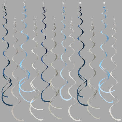 36 Pcs Dusty Blue Gray Hanging Swirl Decorations Navy Blue Grey Felt Swirl by pinkblume