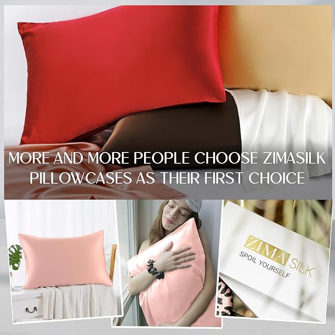 ZIMASILK 100% Pure Mulberry Silk Pillowcase for Hair and Skin Health,Soft and Smooth,Both Sides Premium Grade 6A Silk,600 Thread Count,with Hidden Zipper,1pc (King 20''x36'',Coral)