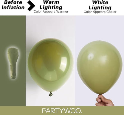 PartyWoo Sage Green Balloons 155pcs Different Sizes of 18 12 10 5 Inch Olive - Image 3