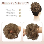 FESHFEN Messy Bun Hair Piece - Elastic Wavy Curly Hair Bun Scrunchies Extensions Synthetic Chignon Hairpieces for Women Girls, Light Brown mix Natural Blonde 1.5 oz