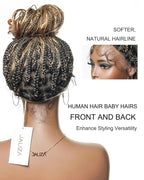 Human Hair Boho Curls Hand-Tied HD Full Lace Wig - 24" Salon-Level Small Box Synthetic Braids (100 Braids, High Density) Pre-Cut Swiss HD Lace, Pre-Plucked, Knotless, Tangle-Free - Black 1B