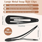 WILLBOND 30 Pieces 3.1 Inch Large Metal Snap Hair Clips Nonslip Barrettes Women Hair Accessories (Five Color)