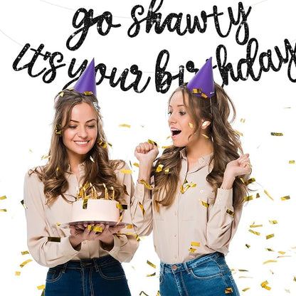 BEISHIDA Glitter Black Pre-Strung Go Shawty It's Your Birthday Banner Decor | - Image 6