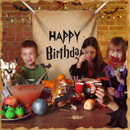 Oudain 29 x 39 Inch Magic Wizard Happy Birthday Banner, Vintage Burlap Birthday - Image 5