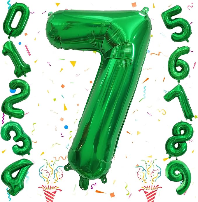 Number 7 Balloon for Boys, Giant Dark Green Self Inflating Number 0-9 Set for by Isndare