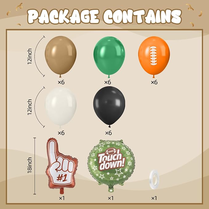 Football Balloons, 12 Inch Dark Green Black Beige Football Printed Balloon - Image 2
