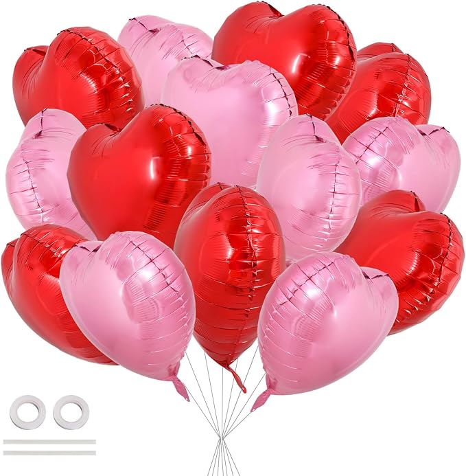 TONIFUL 30 Pcs Red Pink Heart Balloons 18 Inch Heart Shape Foil Balloon | by TONIFUL