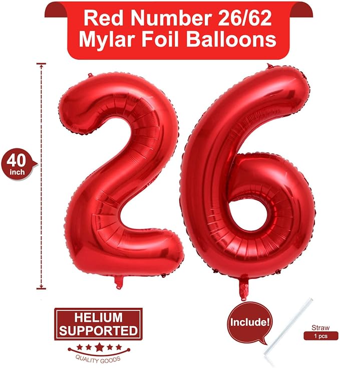 40 Inch Red 26 Number Balloons Giant Jumbo Huge 26 or 62 Foil Mylar Helium - Image 2
